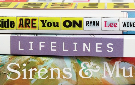 An image of book spines by Antonia Angress &rsquo;13, Ryan Lee Wong &rsquo;10, and Harris Solomon &rsquo;07 AM, &rsquo;11 PhD