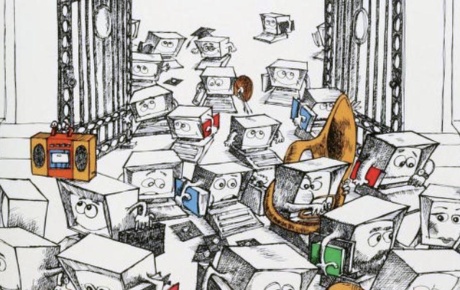 Cover image from September 1983 of computers going through the Van Wickle Gates