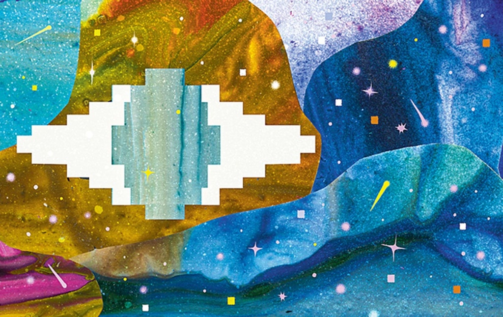 A celestial illustration with an eyeball shape by Josh Cochran.