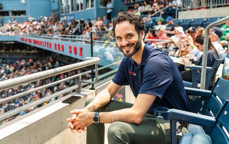 IMage of Chris Hatfield in the stands at the Worcester Red Sox stadium