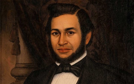 Close-up image of a painting of a man from the 1800s