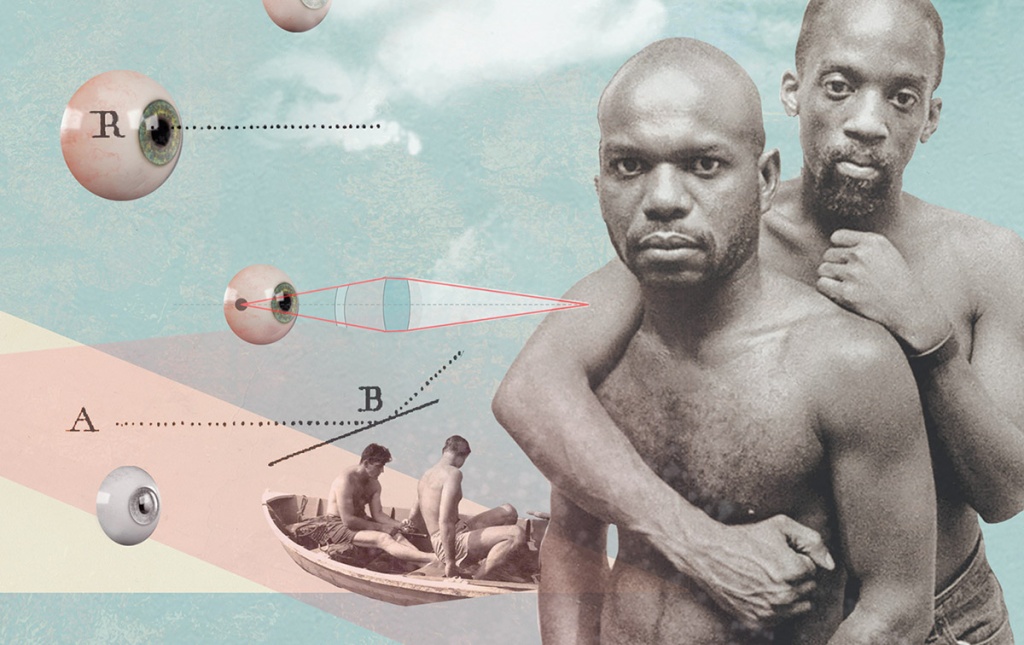 Illustration by Dana Smith of various classic cinematic photos from LGBTQ films.