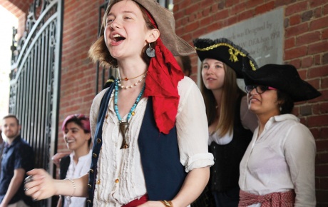 The Pirate Scummy (Charlotte Senders &rsquo;18) sings out during a Reunion event in May. 