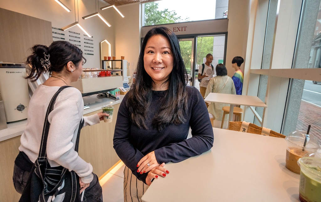 Image of Michelle Cheng at her new cafe in Brown&rsquo;s School of Public Health building.