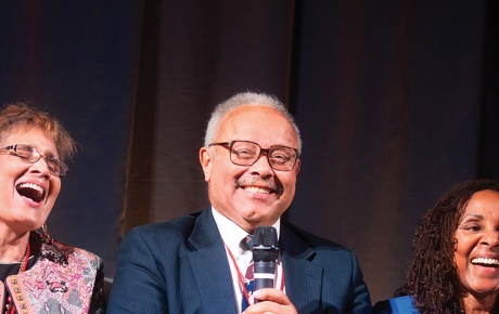 Photo of Ken McDaniel &rsquo;69 with others on stage at his 50th reunion