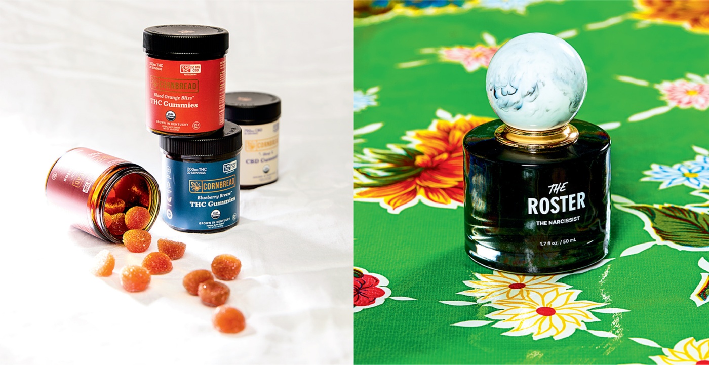 diptych with jarred gummies and perfume bottle