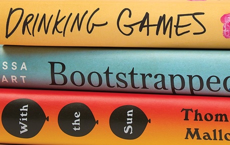 Image of book spines by Thomas Mallon &rsquo;73, Alissa Quart &rsquo;94, and Sarah Levy &rsquo;12