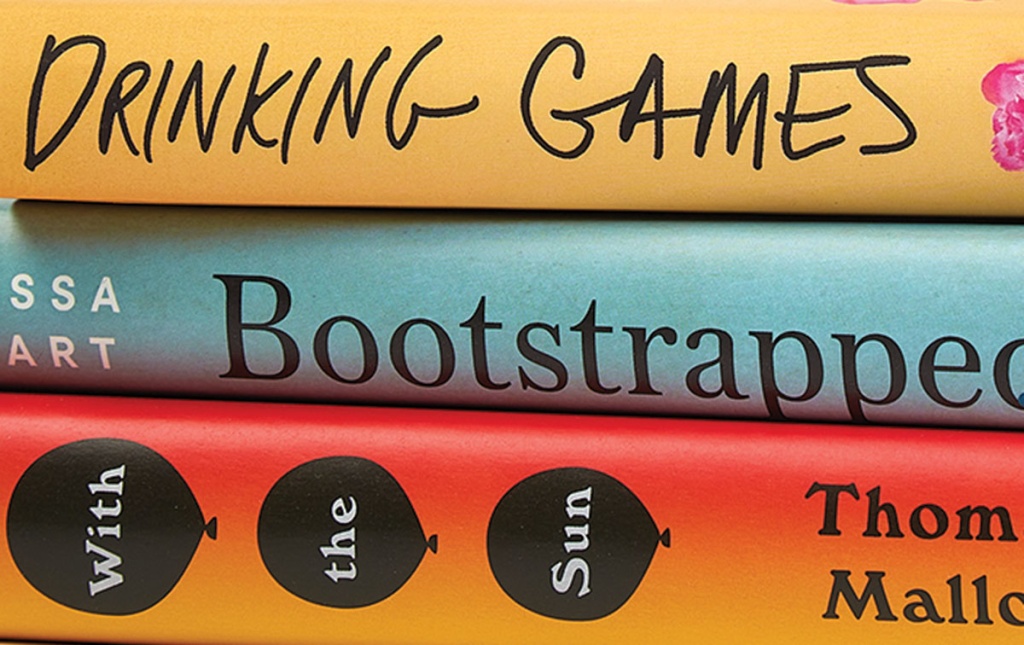 Image of book spines by Thomas Mallon &rsquo;73, Alissa Quart &rsquo;94, and Sarah Levy &rsquo;12